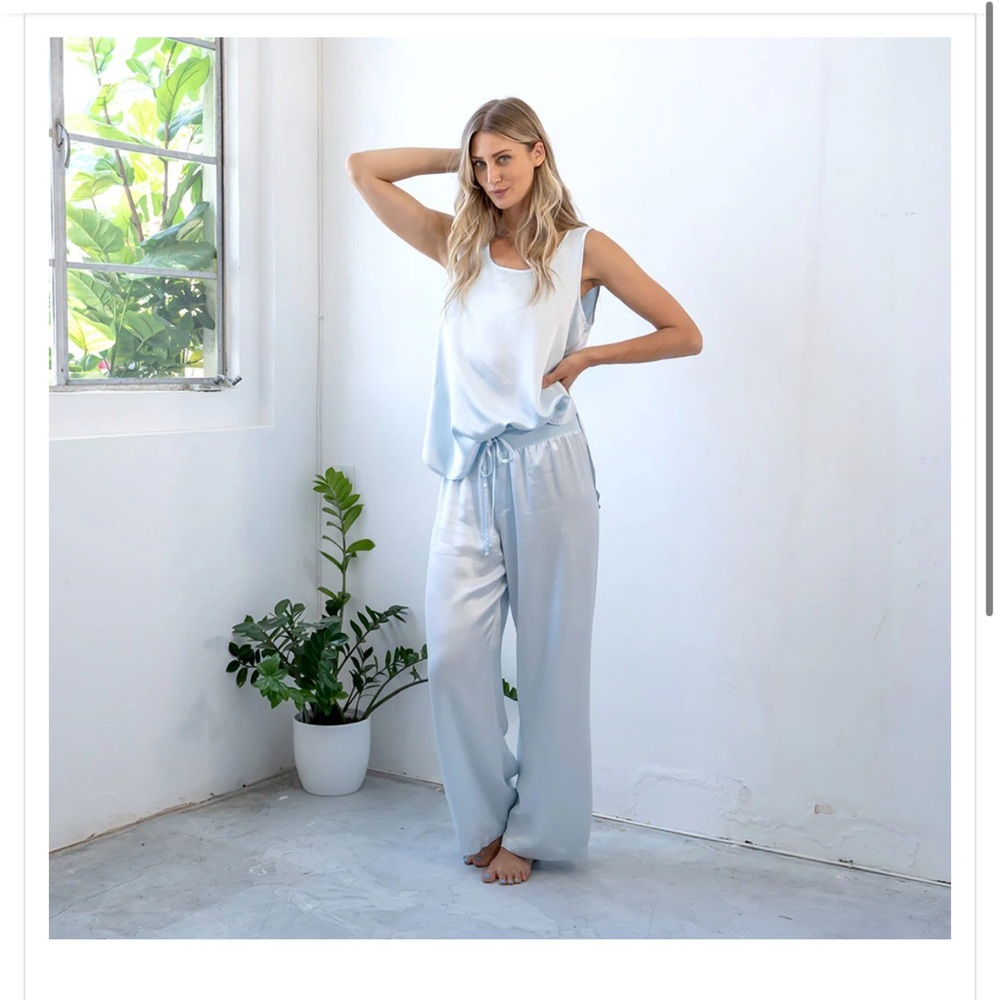 PJ Harlow Jolie Light Blue Satin Pajama Pants